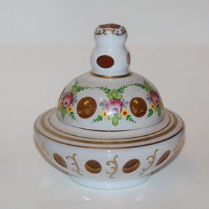 Czech Bohemian Yellow to White Cased Glass Lidded Candy Dish LOT 8149